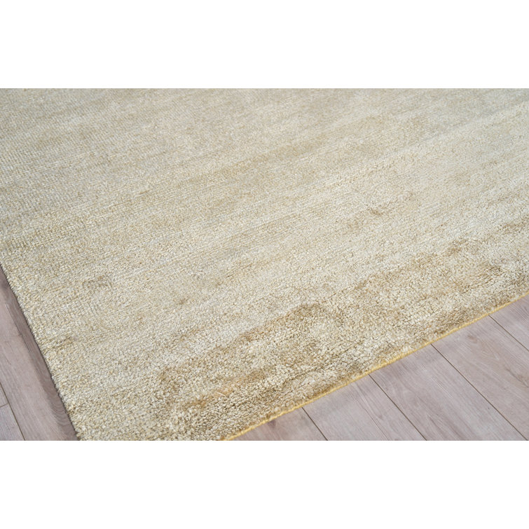 Luxurious Gold Hand-Knotted Wool and Viscose 10' x 14' Area Rug