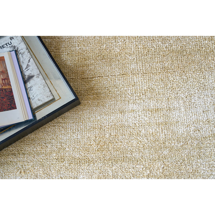 Luxurious Gold Hand-Knotted Wool and Viscose 10' x 14' Area Rug