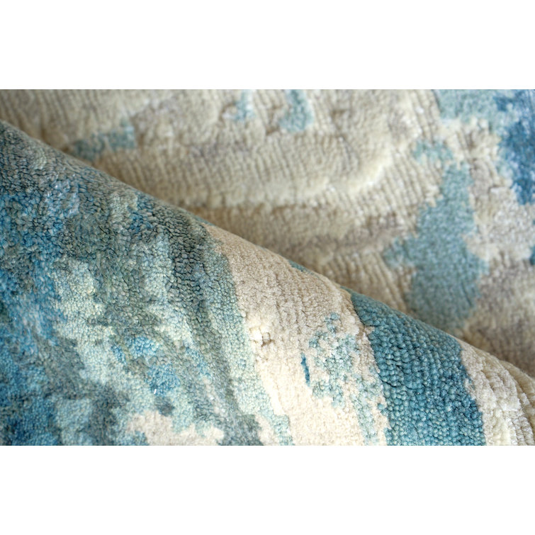 Hand-Knotted Ivory and Light Blue Synthetic 8' x 10' Area Rug