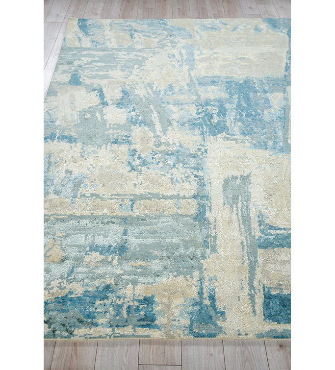Hand-Knotted Ivory and Light Blue Synthetic 8' x 10' Area Rug