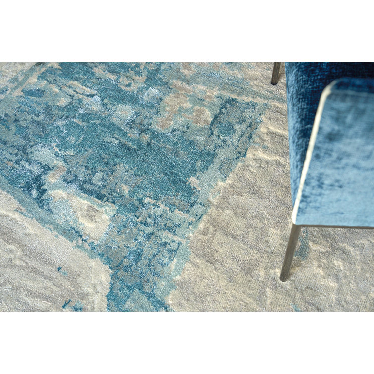 Hand-Knotted Ivory and Light Blue Synthetic 8' x 10' Area Rug