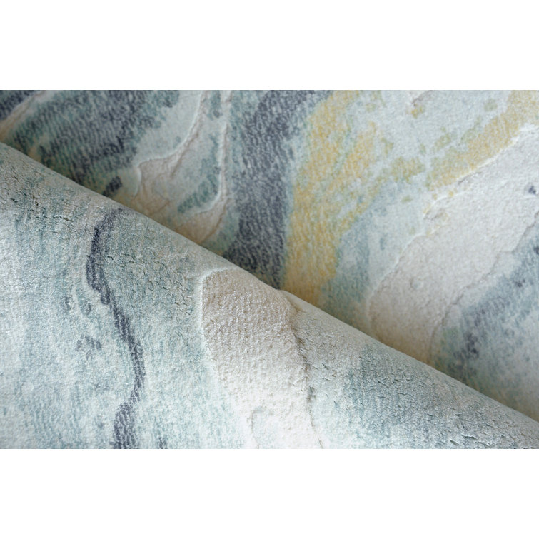 Handmade Blue and Gold Wool Blend Rectangular Area Rug 9' x 12'