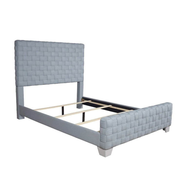 Light Teal Chenille Upholstered Queen Bed with Tufted Headboard and Drawers