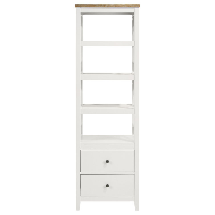 Angela White and Brown Wood 4-Shelf Media Tower with Drawers