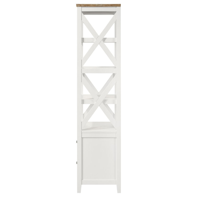 Angela White and Brown Wood 4-Shelf Media Tower with Drawers