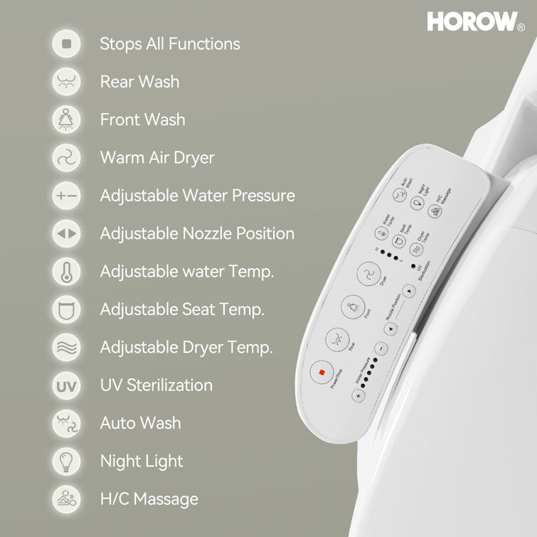 White Smart Bidet Seat with Warm Water and Heated Dryer
