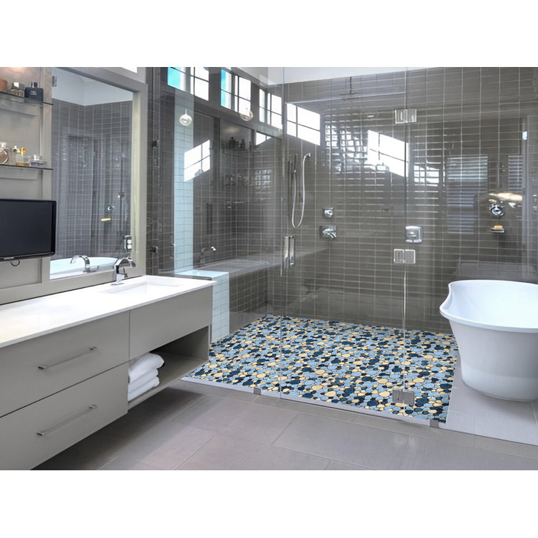 Blue and Beige Glazed Porcelain Pebble Mosaic Tile
