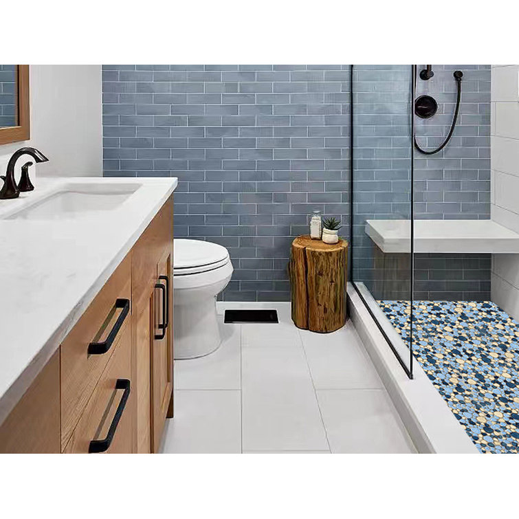 Blue and Beige Glazed Porcelain Pebble Mosaic Tile