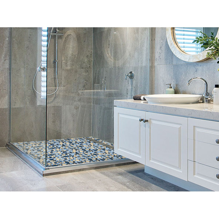 Blue and Beige Glazed Porcelain Pebble Mosaic Tile