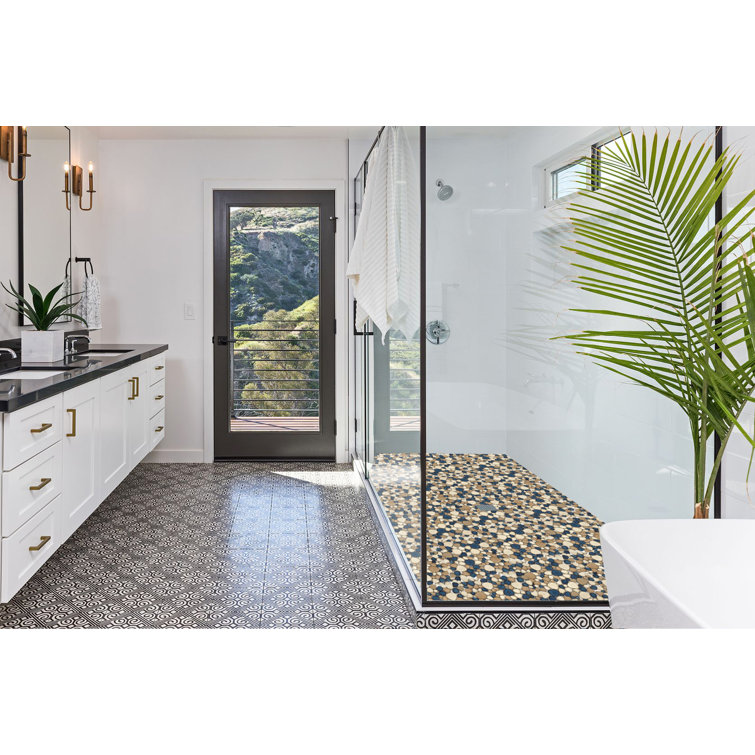 Brown and Dark Blue Porcelain Pebble Mosaic Tile Set