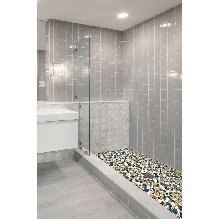 Brown and Dark Blue Porcelain Pebble Mosaic Tile Set