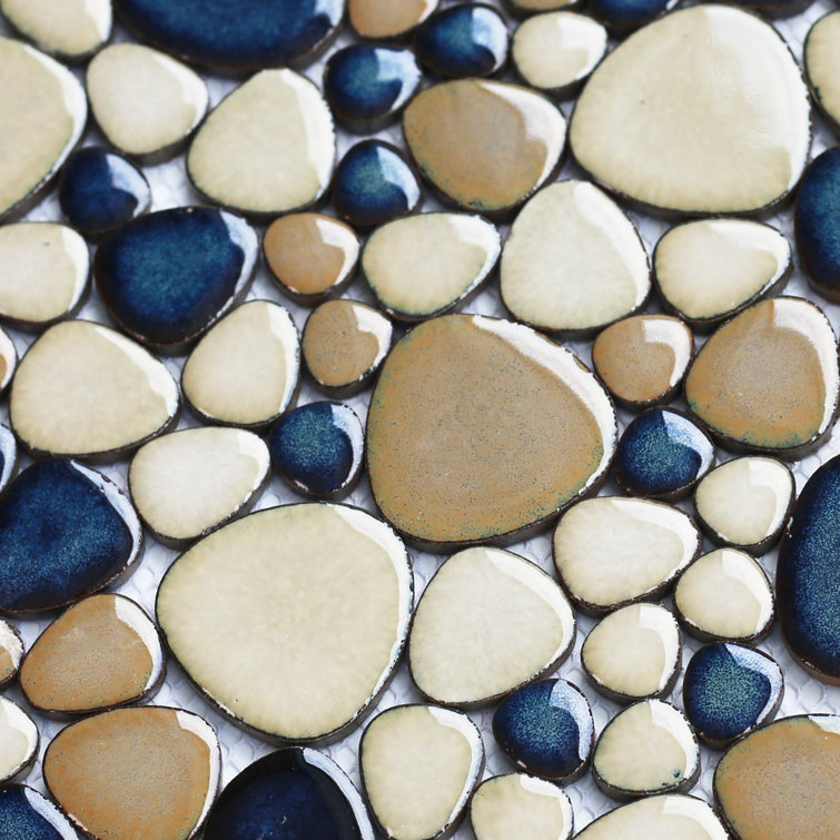 Brown and Dark Blue Porcelain Pebble Mosaic Tile Set