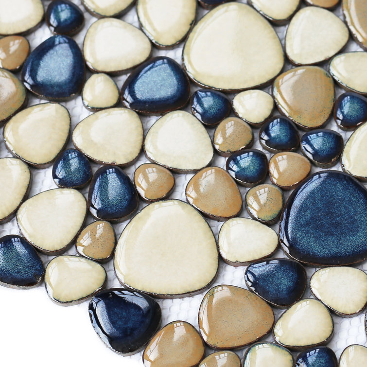Brown and Dark Blue Porcelain Pebble Mosaic Tile Set