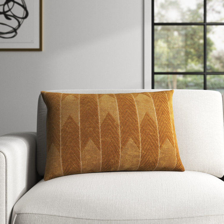 Floretta Modern Chevron Cotton Lumbar Pillow in Beige
