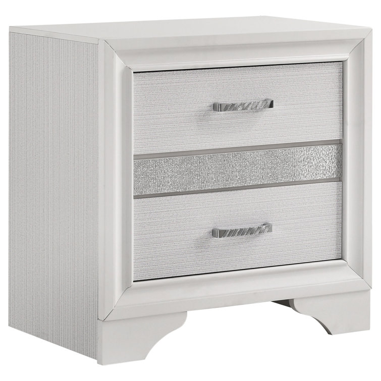Elegant White 2-Drawer Nightstand with Hidden Jewelry Tray