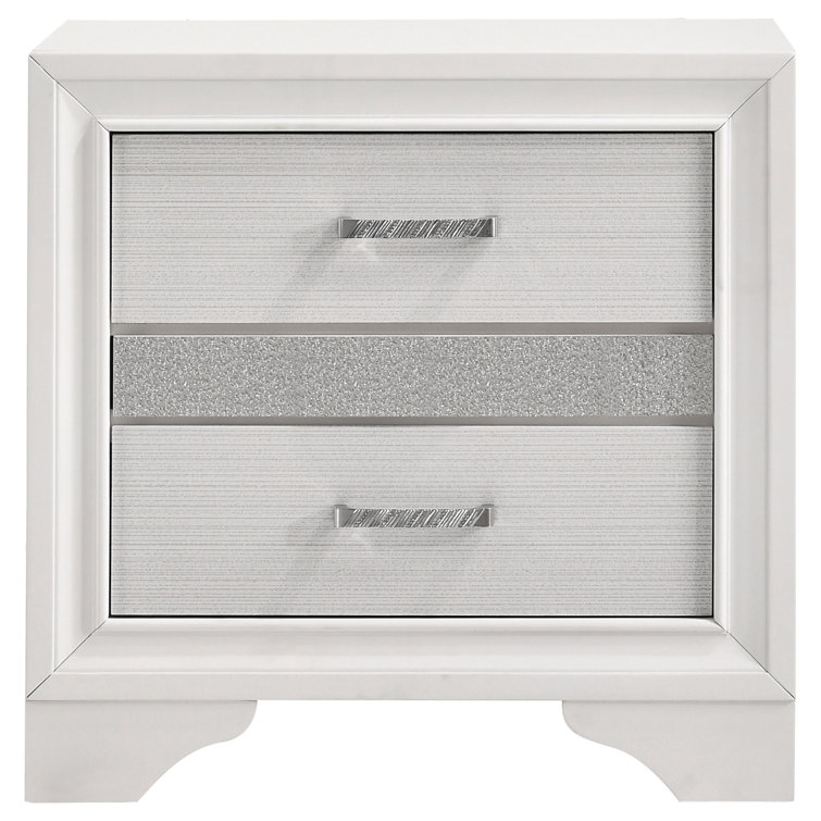 Elegant White 2-Drawer Nightstand with Hidden Jewelry Tray