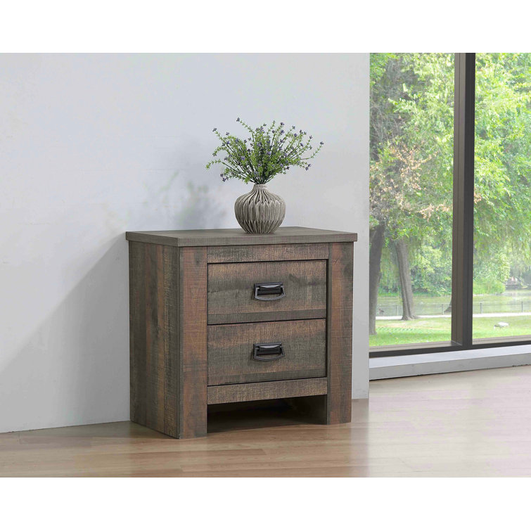 Frederick Weathered Oak Rustic 2-Drawer Nightstand
