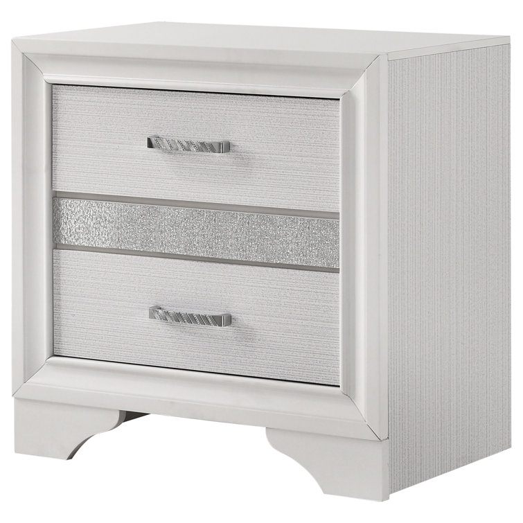 Elegant White 2-Drawer Nightstand with Hidden Jewelry Tray