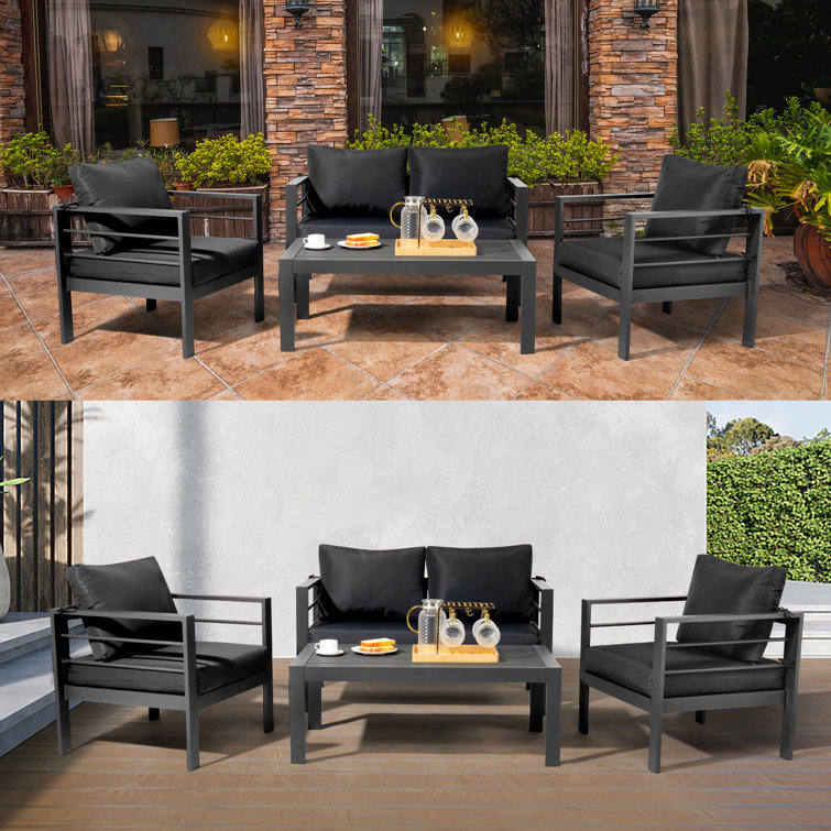 Dark Gray Aluminum 4-Person Outdoor Seating Group with Cushions