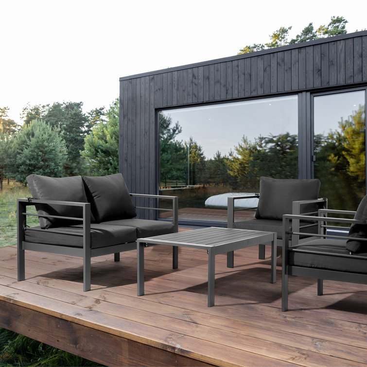 Dark Gray Aluminum 4-Person Outdoor Seating Group with Cushions