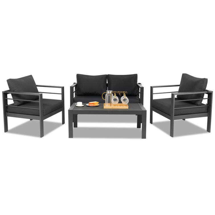 Dark Gray Aluminum 4-Person Outdoor Seating Group with Cushions