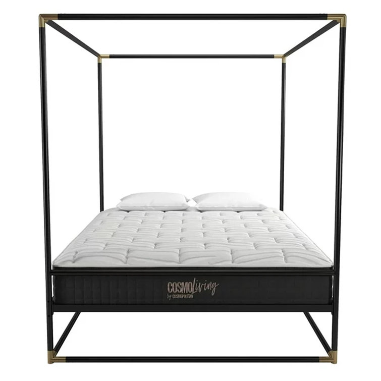 Celeste Black Metal Upholstered King Platform Bed Frame with Slats