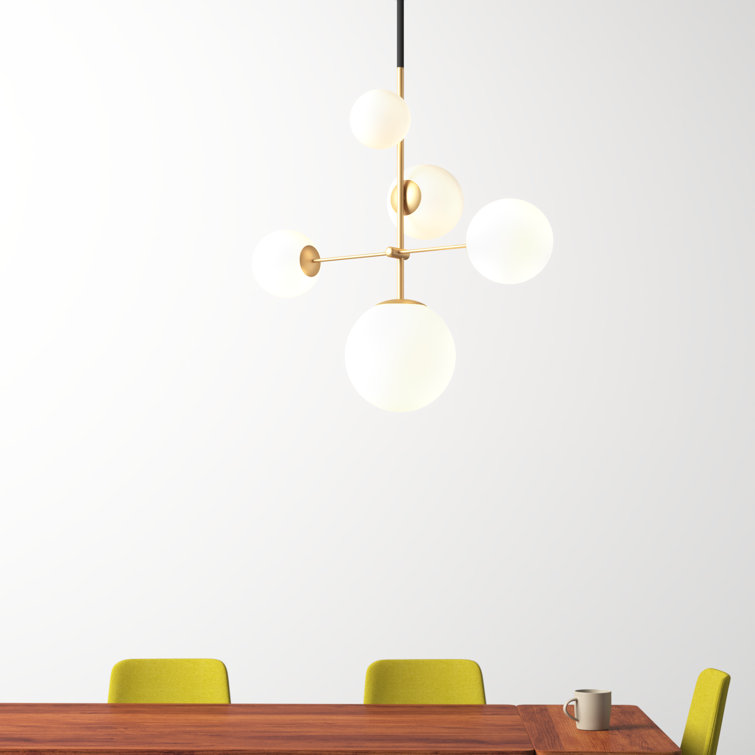 Vesper Satin Brass & Black 5-Light Globe Pendant with Satin White Glass