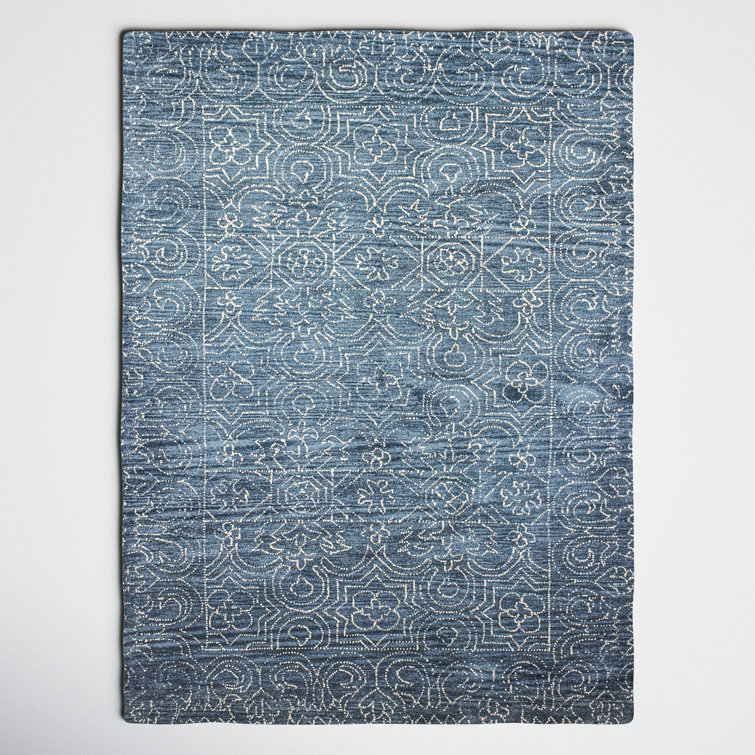 Handmade Tufted Blue Wool Rectangular Area Rug