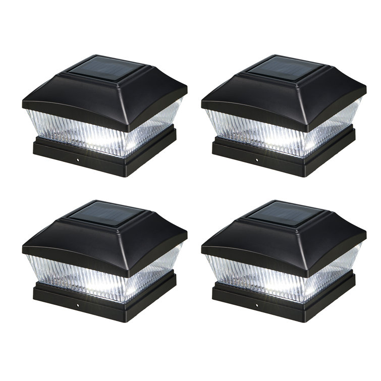 Black Solar Powered LED Fence Post Cap Lights Set of 4