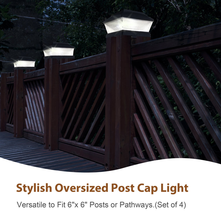 Black Solar Powered LED Fence Post Cap Lights Set of 4