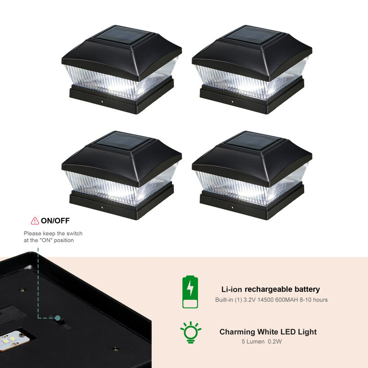 Black Solar Powered LED Fence Post Cap Lights Set of 4