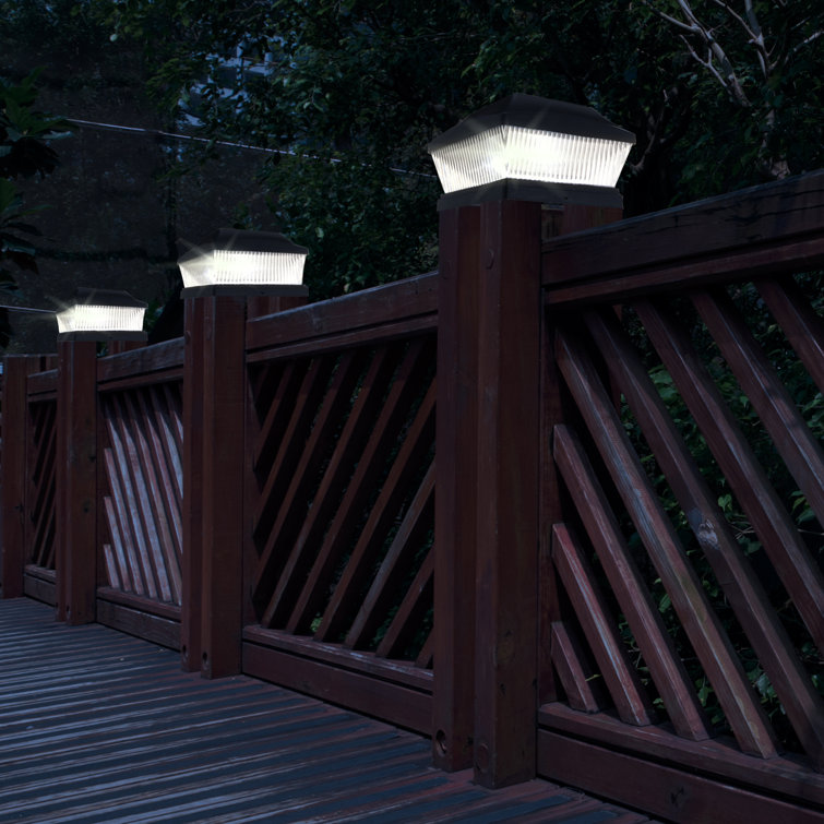 Black Solar Powered LED Fence Post Cap Lights Set of 4