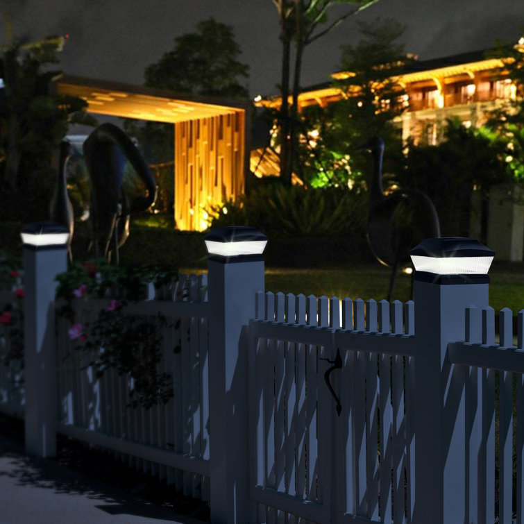 Black Solar Powered LED Fence Post Cap Lights Set of 4