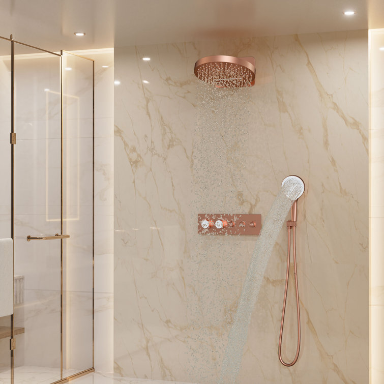 Brushed Rose Gold Stainless Steel Ceiling Mounted Shower System