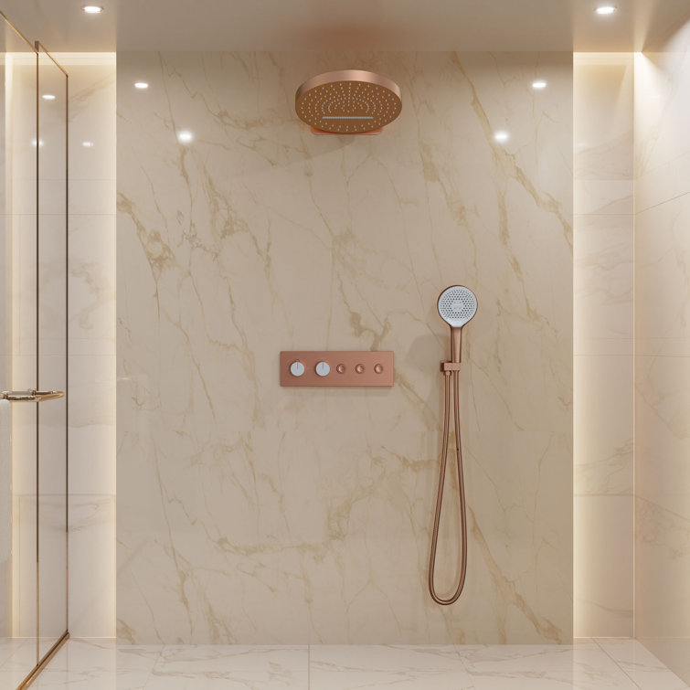 Brushed Rose Gold Stainless Steel Ceiling Mounted Shower System