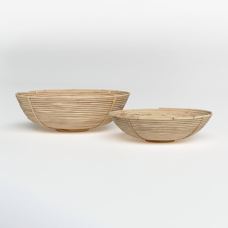 Handmade Round Light-Brown Cane Rattan Bowl Set