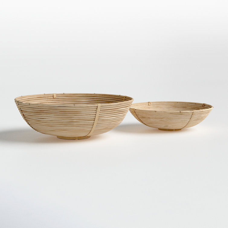 Handmade Round Light-Brown Cane Rattan Bowl Set
