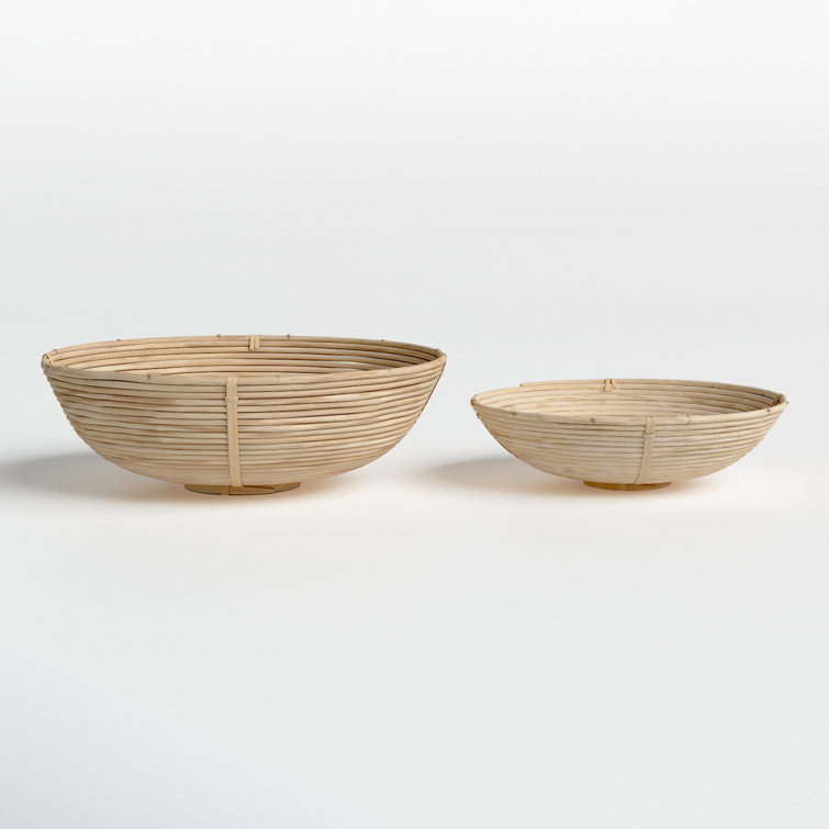 Handmade Round Light-Brown Cane Rattan Bowl Set