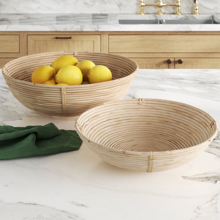 Handmade Round Light-Brown Cane Rattan Bowl Set