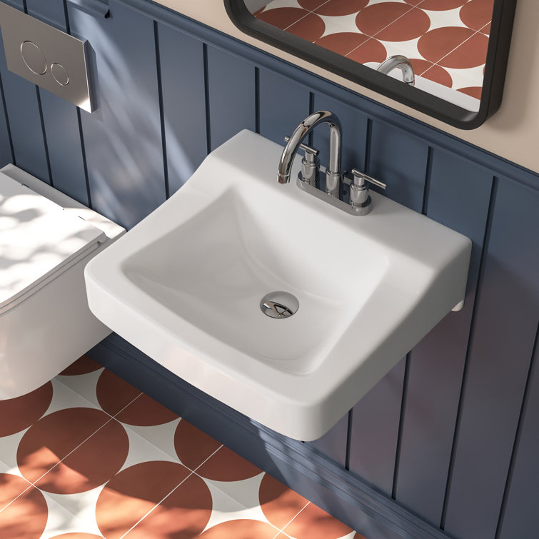 19'' White Ceramic Wall-Mount Bathroom Sink with Faucet Hole