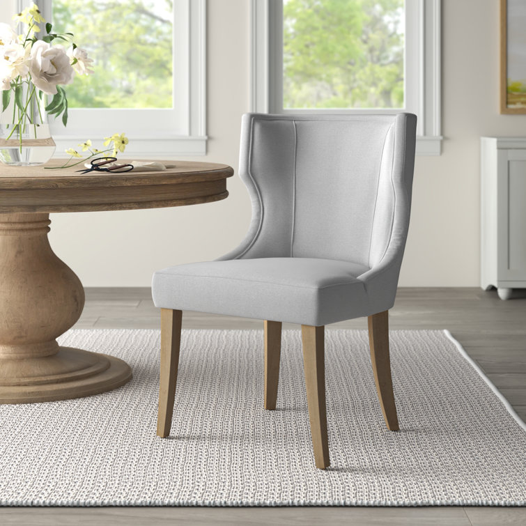 Light Gray Upholstered Wingback Dining Side Chair with Wood Legs