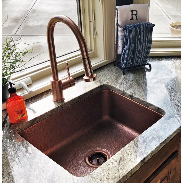 Handmade Antique Copper 23" Single Bowl Undermount Kitchen Sink