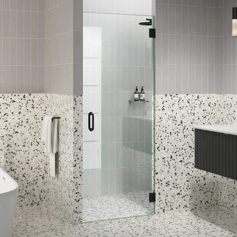 Matte Black Frameless Glass Hinged Shower Door, 78" x 28.53"