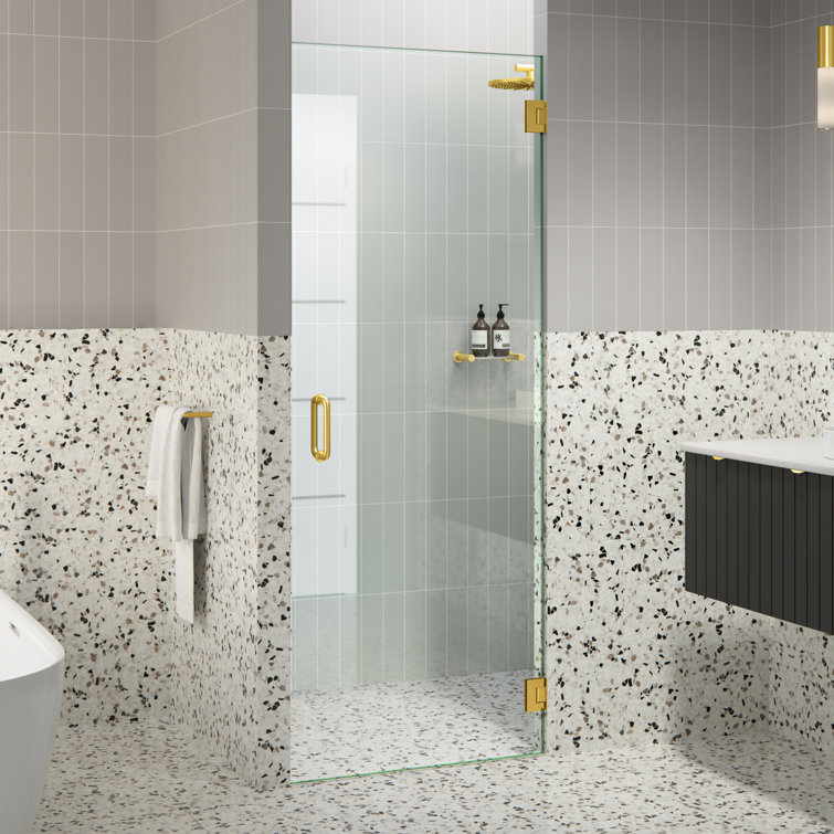 Albedo 30" x 78" Frameless Glass Shower Door with Satin Brass Hardware