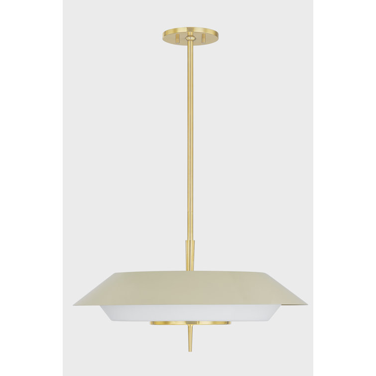 Aged Brass and Cream 24" Pendant Light with Opal Matte Glass Shade