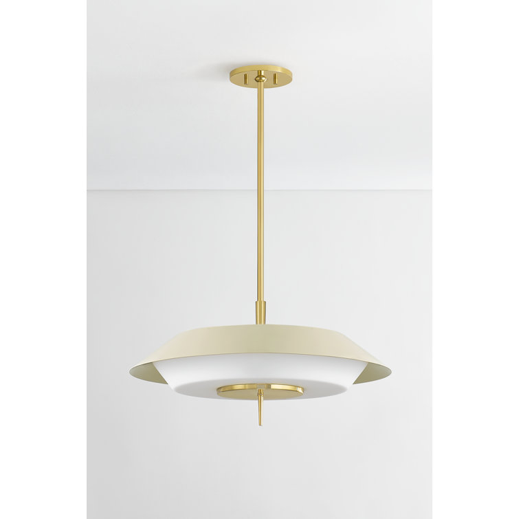 Aged Brass and Cream 24" Pendant Light with Opal Matte Glass Shade