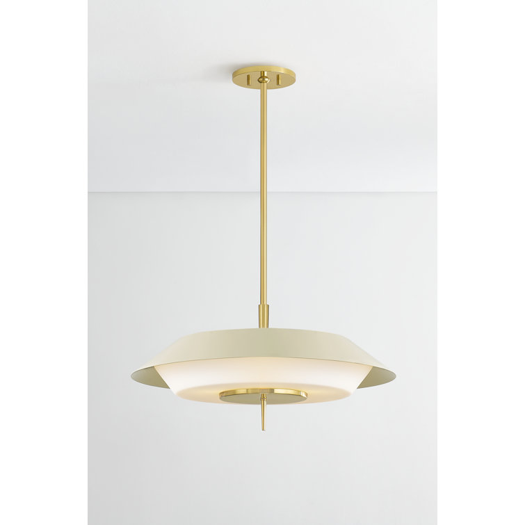 Aged Brass and Cream 24" Pendant Light with Opal Matte Glass Shade
