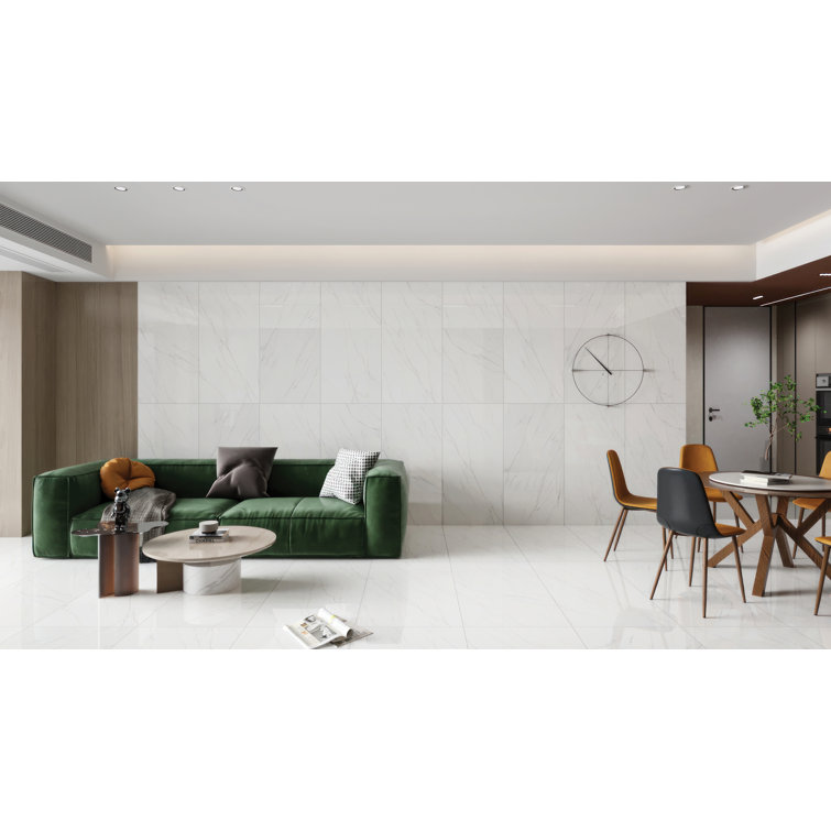 Shandar 24" x 48" White Porcelain Marble Look Rectified Tile