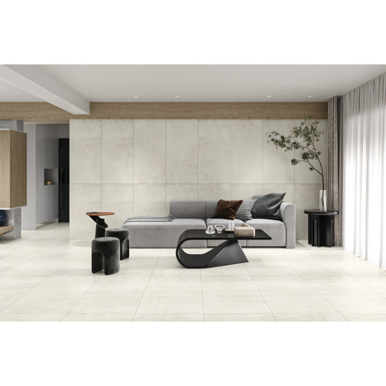 Shandar 24'' x 48'' Matte White Porcelain Marble Look Tile