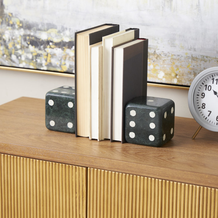 Green and White Marble Dice Bookends Set of 2